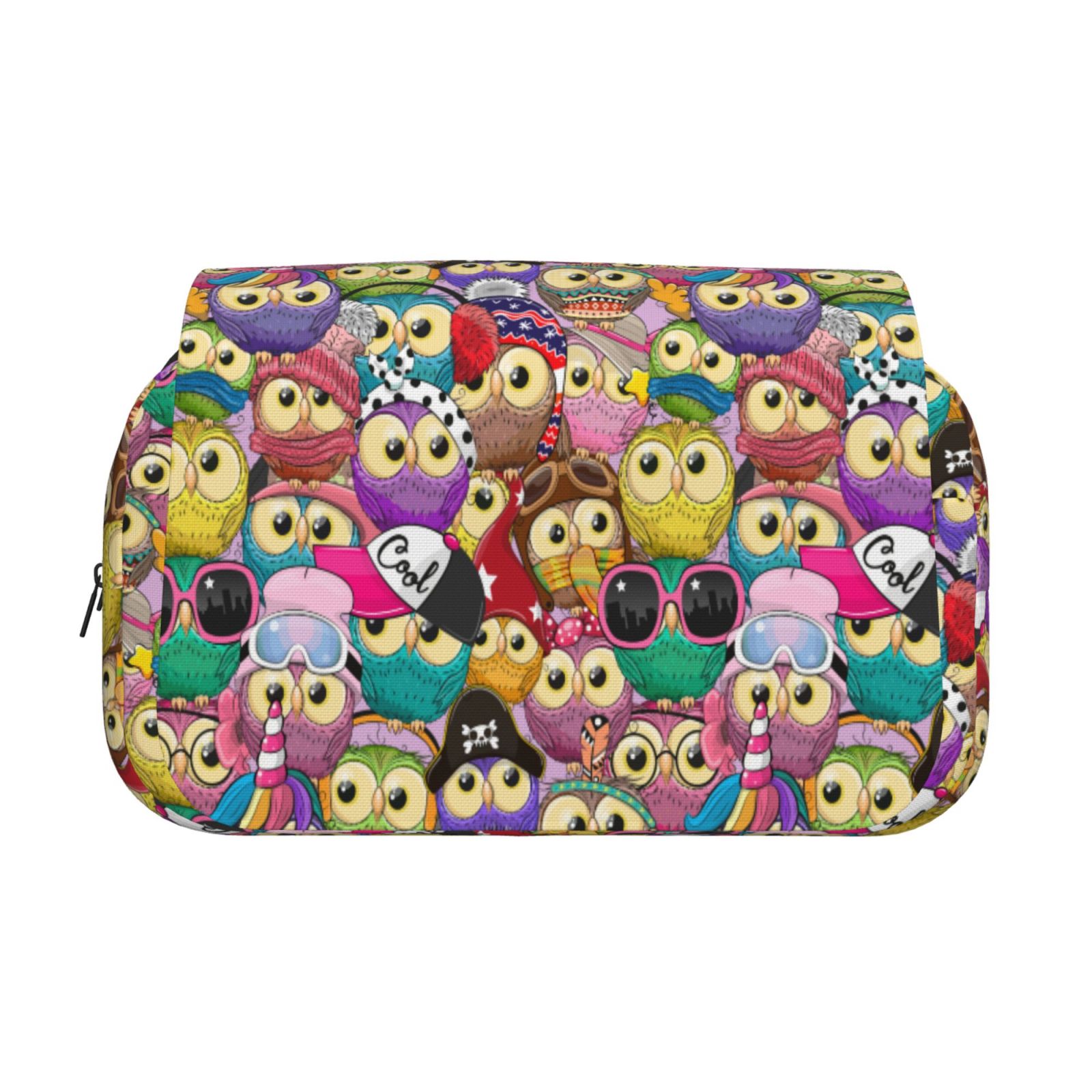 Rateoe Cute Cartoon Owls Pattern Double Clamshell Pen Case, Storage Organizer with Two Zipper Compartments– Holds Up to 50 Pencils & Pens