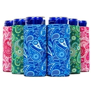 QualityPerfection Slim Can Cooler Sleeves Bright Paisley Print Neoprene 12 oz Can Holder Set of 12