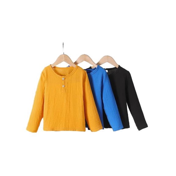 PureChapter Boys T Shirts Long Sleeve Henley Cotton Tees, Casual Basic Tshirts For Kids Boys, 3 Pack, 4-8 Years