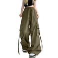 thumbnail image 2 of YVNAURA Women's Streetwear Wide Leg Pants High Waisted Baggy Cargo Trousers with Pockets Loose Fit Hip Hop Joggers Drawstring Elastic Waist Summer Work Casual Pants S-XXL, Green,L, 2 of 4