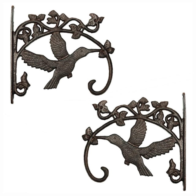 Sungmor ganchos de pared de hierro fundido para colgar plantas, forma de colibrí, 10.4", set de 2, color marrón. Soportes resistentes y decorativos para macetas, linternas o comederos de aves.