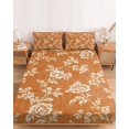 thumbnail image 2 of Full Size Fitted Sheet Set - Spring Floral 3 Piece Bedding Sets 16" Deep Pocket Fitted Sheet with 2 Pillowcases, Watercolor Botanical Flowers Rustic Orange Brushed Microfiber Hotel Luxury Bed Sheets, 2 of 9