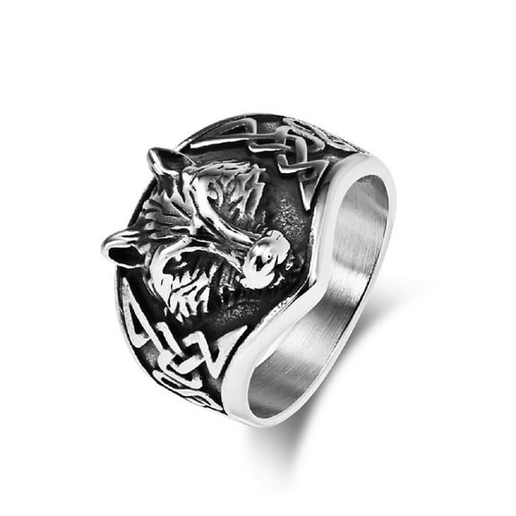 MayiaHey Wolf Head Ring, Celtic Wolf Head Ring for Men, Norse Viking Wolf Ring Rock Wolf Head Jewelry, Viking Warrior Wolf Ring Hip Hop Wolf Totem Ring Wolf Amulet Ring