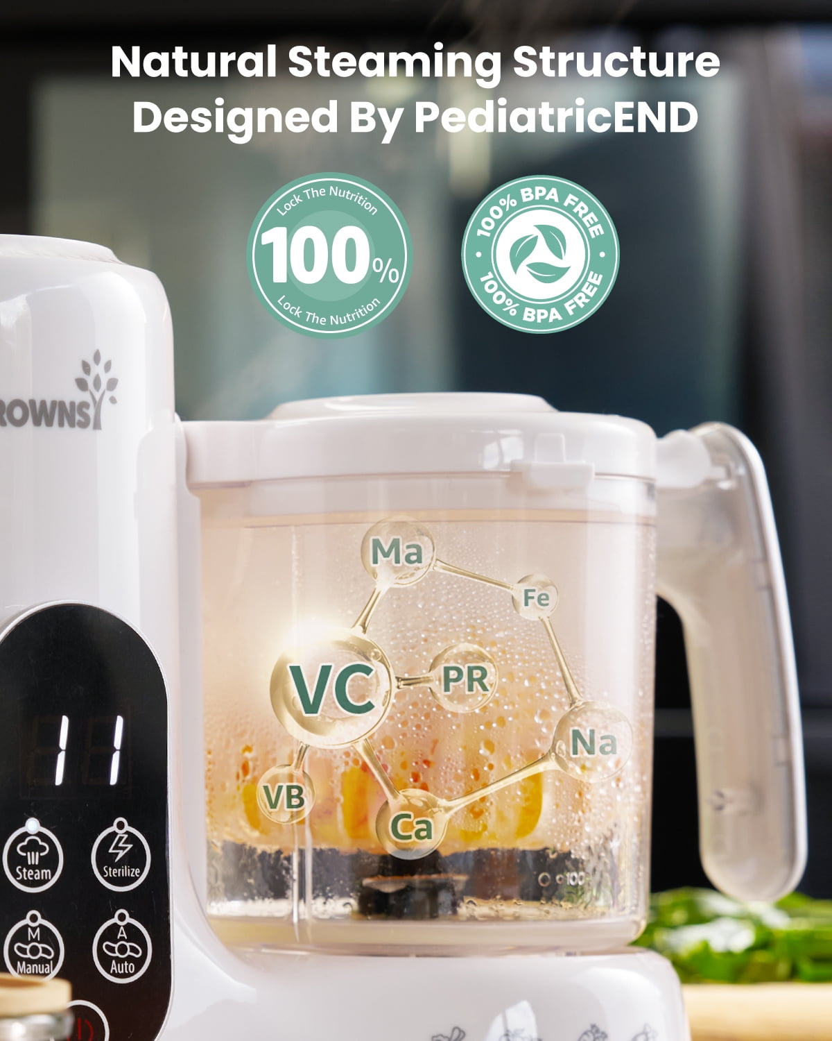 Grownsy Baby Food Maker Multi-Function,Constant Temperature 24h, Auto Cooking & Grinding,White