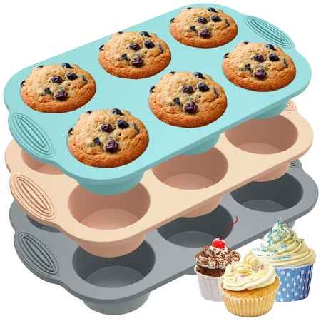

Ihvewuo 3pcs Silicone Muffin Pan 6 Cup Non-Stick Cupcake Pan for Baking Food Grade and BPA Free Perfect for Egg Muffin Cupcake Quiches and Frittatas