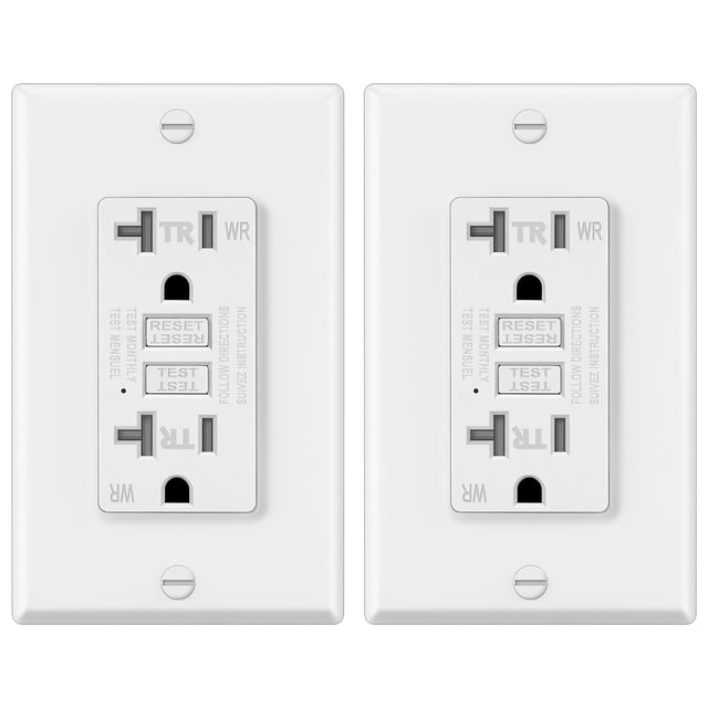 ELECTECK 2 Pack GFCI Outlets 20 Amp, Outdoor Weather Resistant (WR), Decor GFI Receptacles with LED Indicator, Ground Fault Circuit Interrupter, Wallplate Included, ETL Certified, White