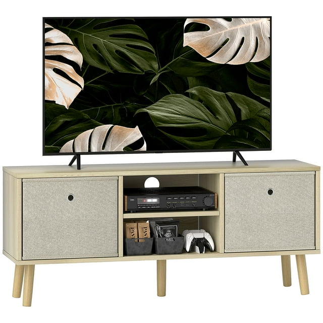 HOMCOM TV Stand Cabinet with Shelves, Drawers for Living Room, Natural
