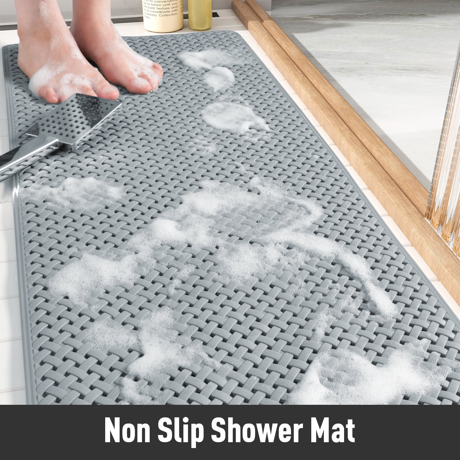 QIYIXI Shower Mat Non Slip - Bathtub Mat with Suction Cups and Drain Holes,  Bath Mat Anti Slip for Kids & Elderly with Foot Scrubber Massage