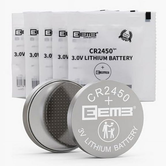 EEMB 5 Pack CR2450 Battery 3V Lithium Battery 2450 Button Coin Cell Batteries DL2450?ECR2450?BR2450 for Watch Tea Lights Votive Candles Alarm System Car Key Fob Remote Control Calculators Toys Games