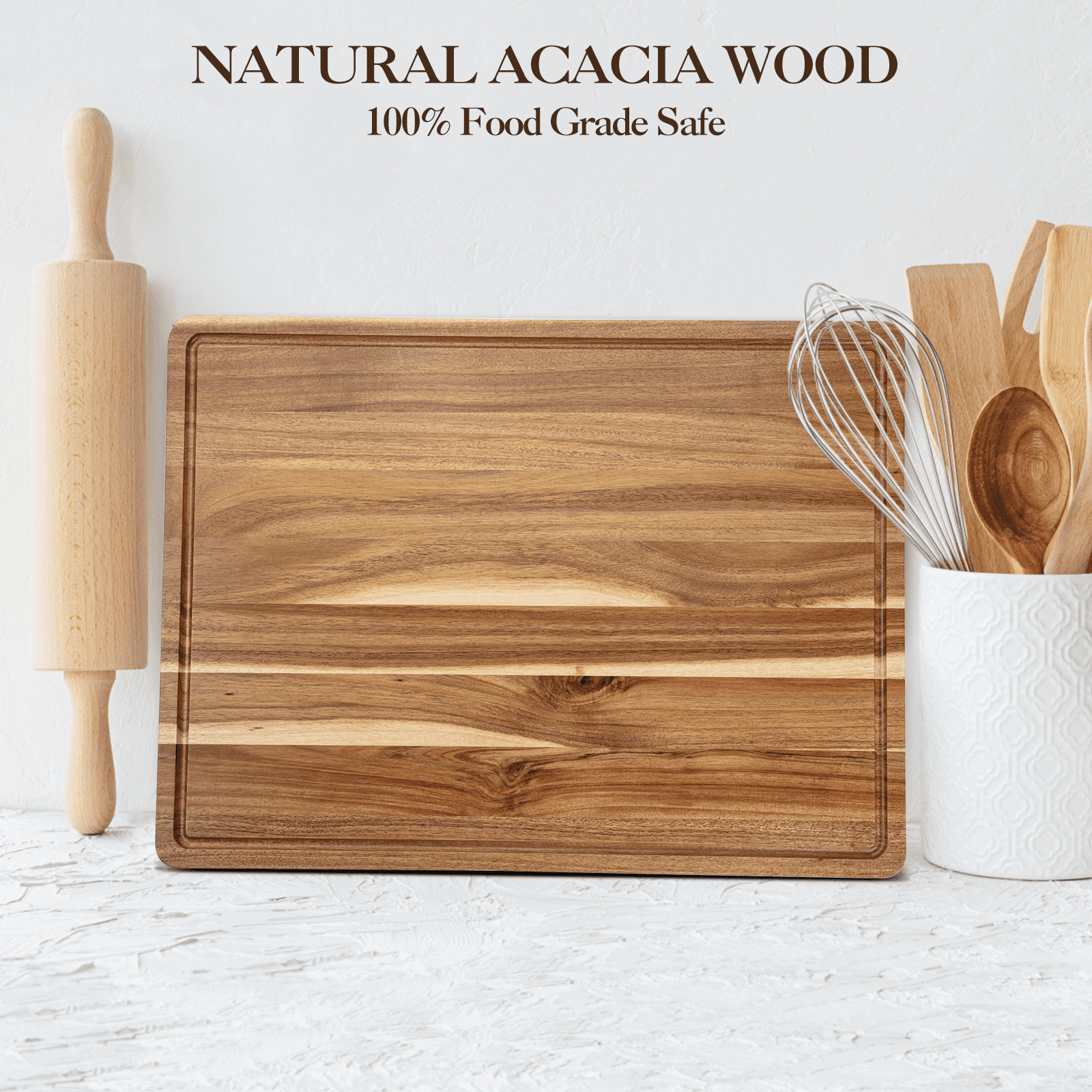 24 X 18 Inch Large Acacia Wood Cutting Board 1.5" Thick, Reversible Wooden Cutting Board for Kitchen, Charcuterie Board Cheese Board with Deep Groove, Chopping Board for Meat, Vegetables, Fruit