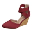 thumbnail image 6 of Rokment Strappy Wedge Heeled Dressy Shoes for Women Ladies 2026 Summer Fall Fashion Casual Pointed Closed Toe Ankle Strap Dress High Heels Sandals Bride Wedding Business Work Wine Size 7.5, 6 of 8