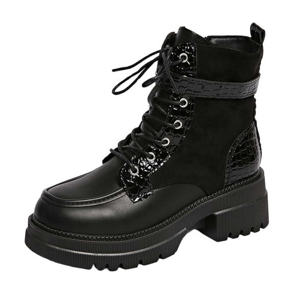 Women's Ankle Boots Print Sole Lace Up Booties Fashion Punk Rock Style Low Heel Footwear for Casual Outings