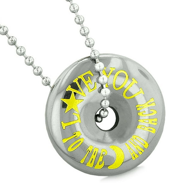 Bestamulets Inspirational Love You To The Moon And Back Amulet Coin Lucky Donut Hematite Pendant 18 Inch Necklace Walmart Com Walmart Com