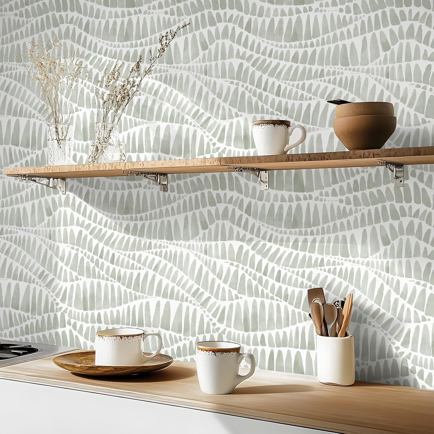 DAZLUT Green Wallpaper Modern Striped Wallpaper Peel and Stick Wallpaper Vinyl Boho Removable Wallpaper Self Adhesive Wallpaper for Bedroom Waterproof Contact Paper,17.3"×590"