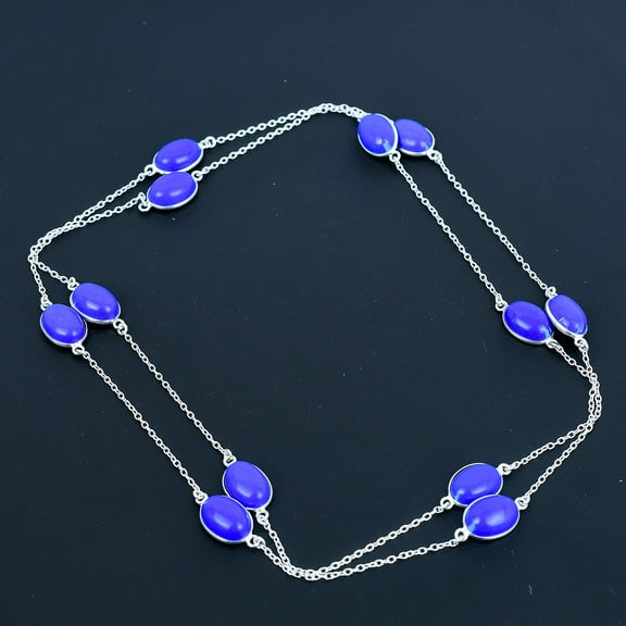 Lapis lazuli Oval Gemstone Gift 925 Sterling Silver Jewelry Necklace 36" VJ 076