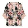 thumbnail image 4 of Shirts for Women under $10 3/4 Sleeve Lace Sleeve V-neck Button Casual Print Loose Top Multicolor L, 4 of 5