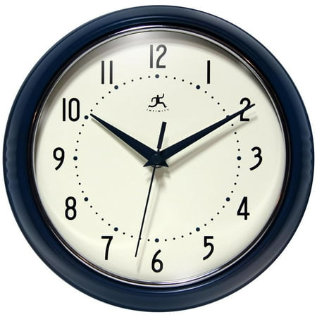 Glass Upright Clock - 9.5 in Round Wall Clock, Blue Finish Case, Glass Lens, Second Hand, Silent Movement