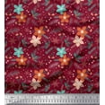 thumbnail image 1 of Soimoi Red Cotton Duck Fabric Snowflake,Leaves & Flower Floral Printed Fabric 1 Yard 42 Inch Wide, 1 of 3