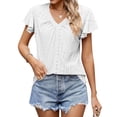 thumbnail image 3 of Xuanfei Women V Neck Cutout Pattern Ruffle Sleeve Shirring Detail Top, 3 of 7