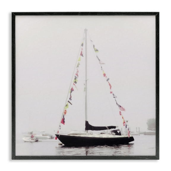 Stupell Industries Sail Flags in Harbor Nautical & Beach Photography Black Framed Art Print Wall Art, 12 x 12