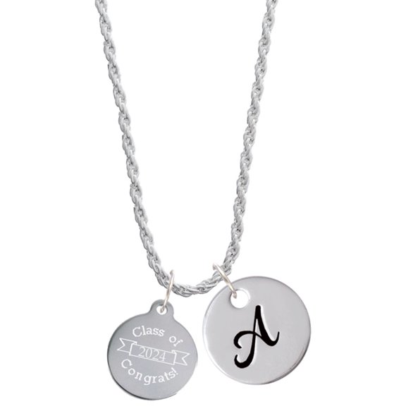 Delight Jewelry Stainless Steel Disc Class of 2024 Silvertone Script Initial Disc - A - Charm Necklace, 20" 3"