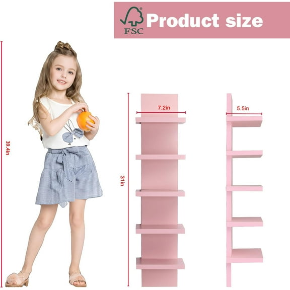 5 Tier Wall Shelves Pink, Vertical Column Shelf Floating Storage Home Decor Organizer Tall Tower Design Utility Shelving