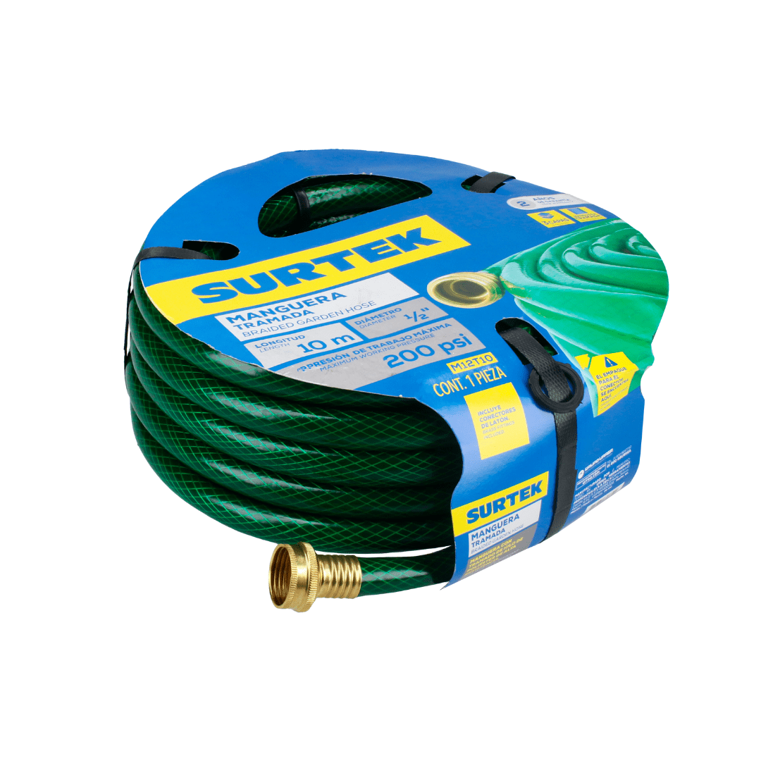 Surtek Green Woven Garden Hose, Braided Reinforced, 1/2", 100m