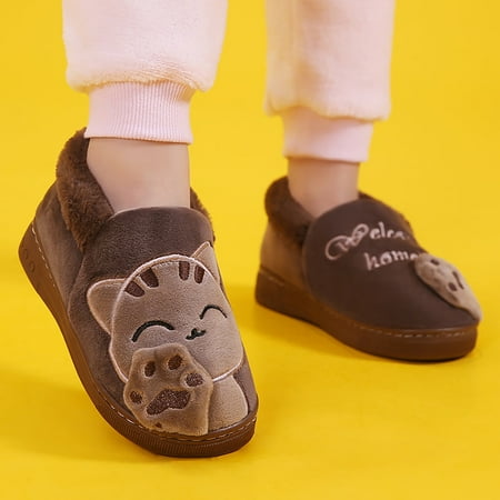 

〖TOTO〗Girls Slippers Kids Children S Boys Girls Winter Slippers Cartoon Cat Non-Slip Shoes Indoor Home Warm And Cute Cotton Slippers