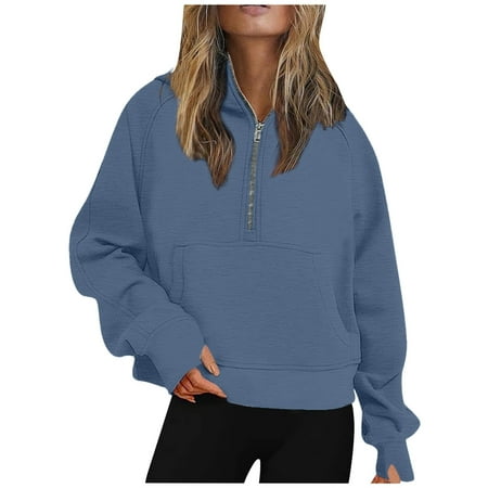 FYEGRE Pet Walking Women s Hoodie Women s Oversized Zip Front Hooded Sweatshirt with Pockets for Cold Weather Comfort Blue XL