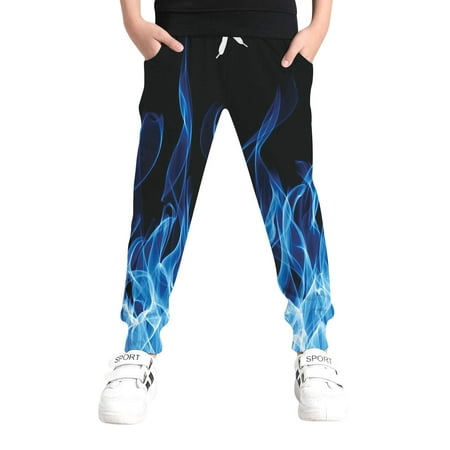 

Blue Smoke Sweatpants for Boys Size 8 Winter Long Sports Activewear Pants with Drawstring 9 Years Old Girls Funny Black Flaming Fire Graphics Trouse Young Children Autumn School Cool Outfits