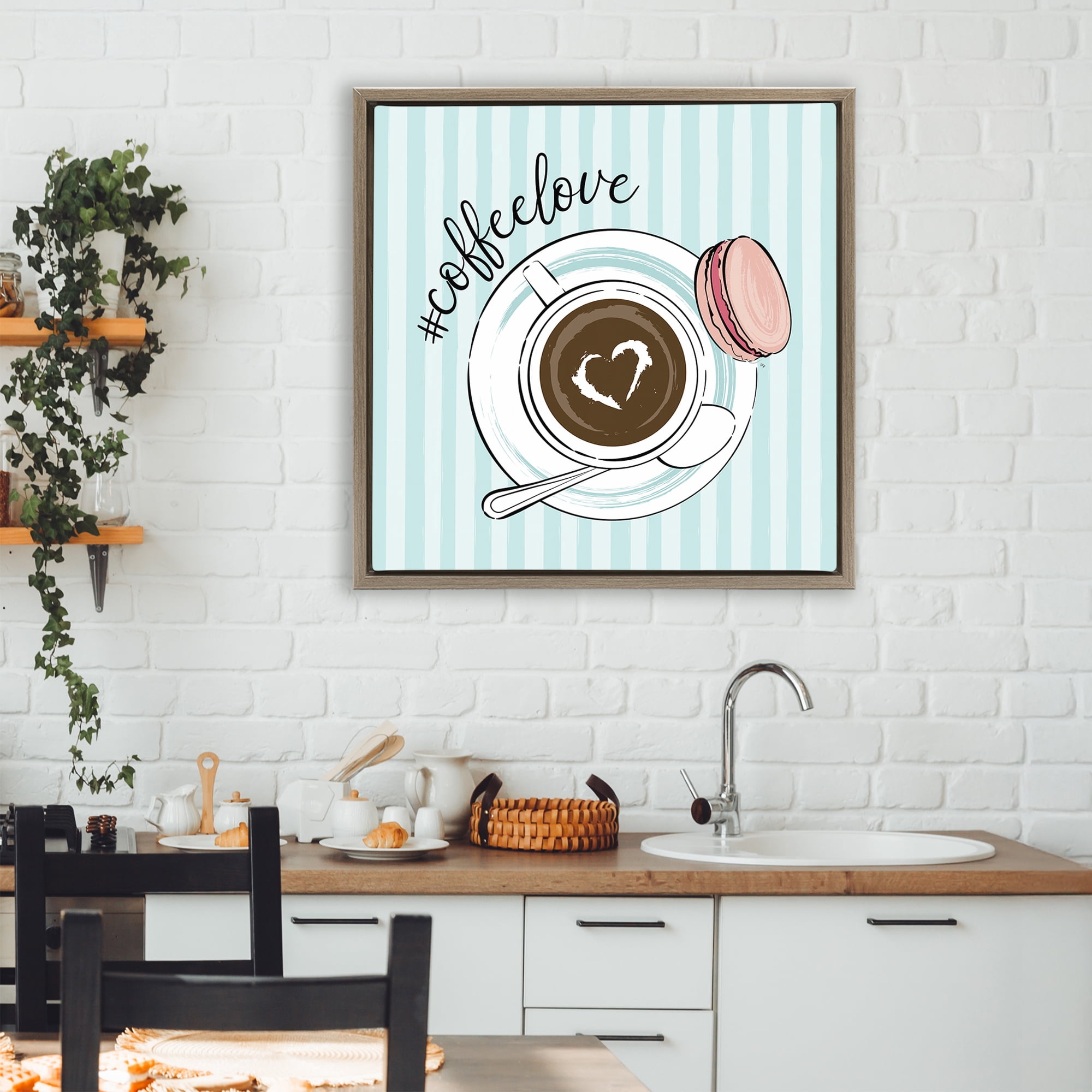Stupell Industries Coffee Love Hashtag Brown Framed Floater Canvas Wall Art, design by Martina Pavlova