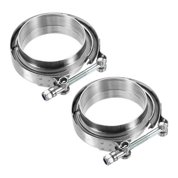 Uxcell 2pcs V Band Clamp with Flange 3.5 Inch 304 Stainless Steel Male Female V-Band Exhaust Clamp Flange Kit for Auto Downpipe Exhaust System, Silver