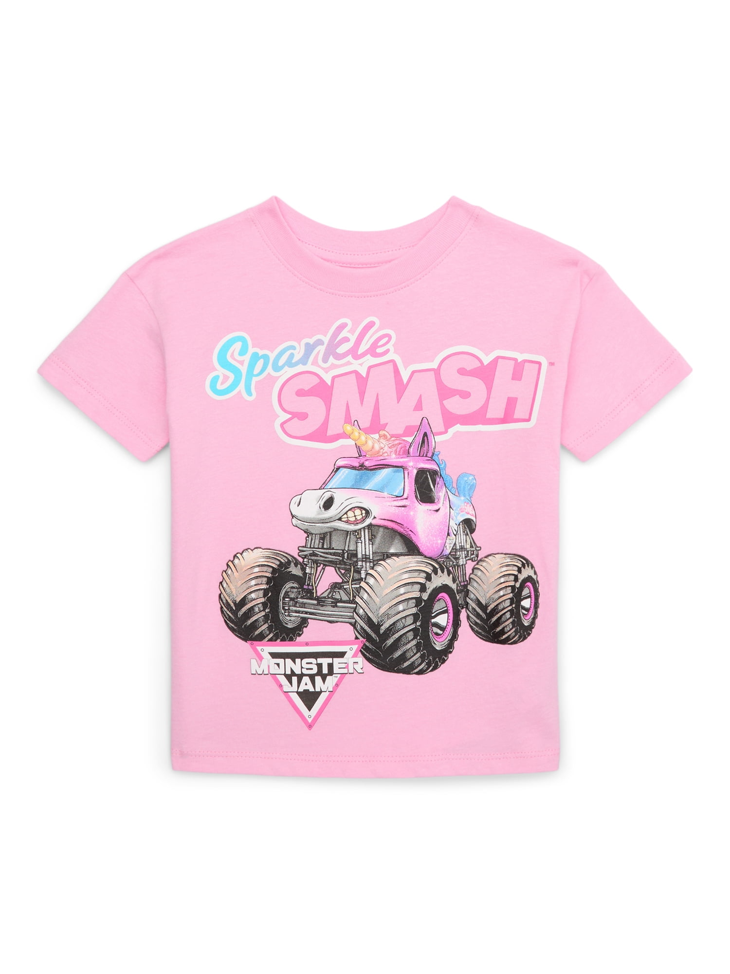 Monster Jam Toddler Girls Sparkle Smash Graphic Tee, Sizes 12M-5T