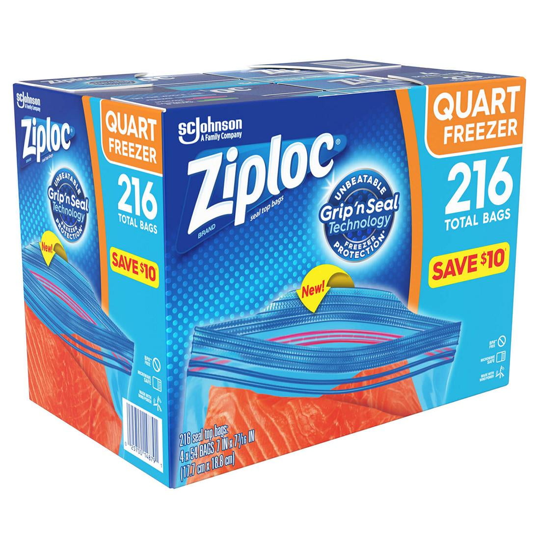Ziploc Double Zipper Freezer Bags - Quart - 4/54 ct. [216 BAGS