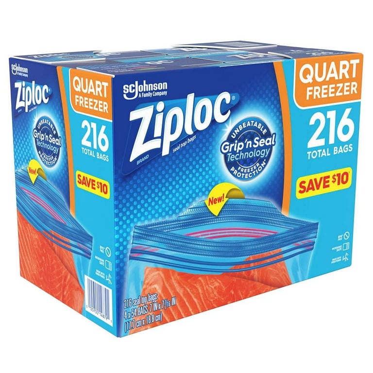 Ziploc® Brand Freezer Bags with G-rip 'n Seal Technology, Quart, 100 Count
