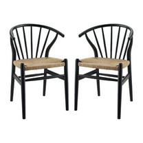 Modway Flourish Spindle Wood Dining Side Chair Set of 2 in Black