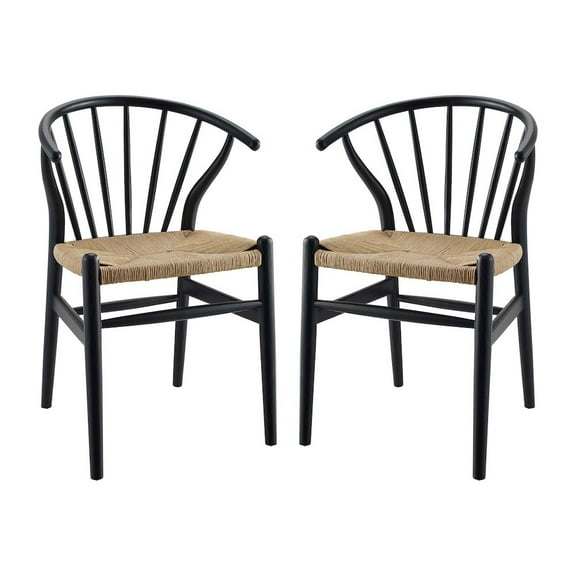 Modway Flourish Spindle Wood Dining Side Chair Set of 2 in Black