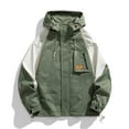 thumbnail image 2 of SGFCWSX Men Casual Color Block Hooded Jacket with Drawstring and Multiple Pockets for Outdoor Wear Army Green Size 4XL, 2 of 3