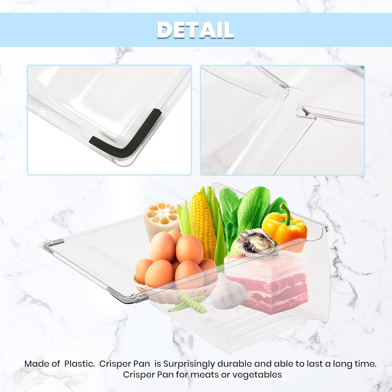 2 Pack 240337103 Refrigerator Crisper Drawer Compatible with Kenmore Frigidaire Fridge Drawer Refrigerator Pan Shelf 240337102 240337105 240337107 240337108 240337109 Replacement Only
