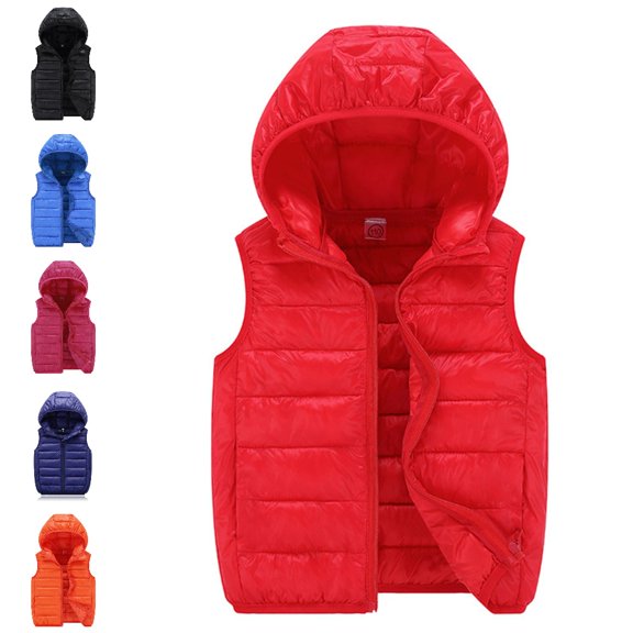 Bmisegm Puffer Vest Kids Boys Girls Zip-Up Hooded Sleeveless Quilted Padded Solid Vest Outerwear Winter Coats for Girls