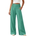 thumbnail image 2 of ClodeEU Women's High Waist Side Button Wide Leg Pants ,Casual Loose Palazzo Trousers with Pockets ,Women's Plus M, 2 of 5