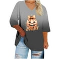 thumbnail image 2 of Womens Tops Halloween Printed V-neck 3/4 Sleeve T-shirt Plus Loose Top,Tops for Women Black, 2 of 4