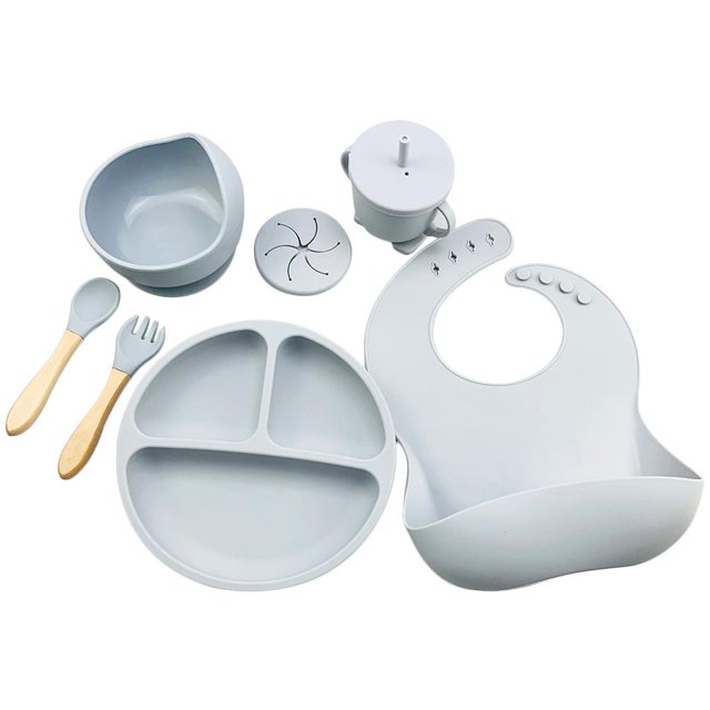 Platos de Silicona Antideslizantes Kuymtek para Alimentación Bebés gris