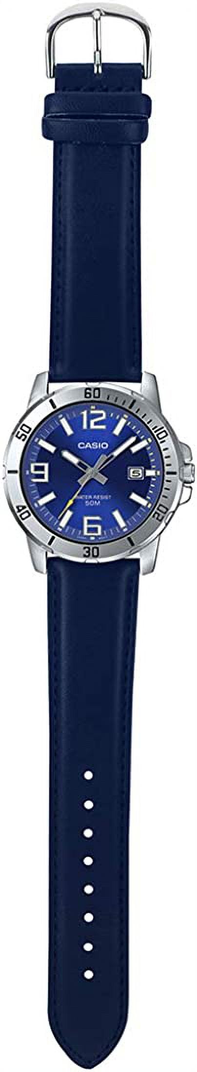 Casio Men’s Blue Leather Strap Watch with Blue Dial - MTP-VD01L-2BV