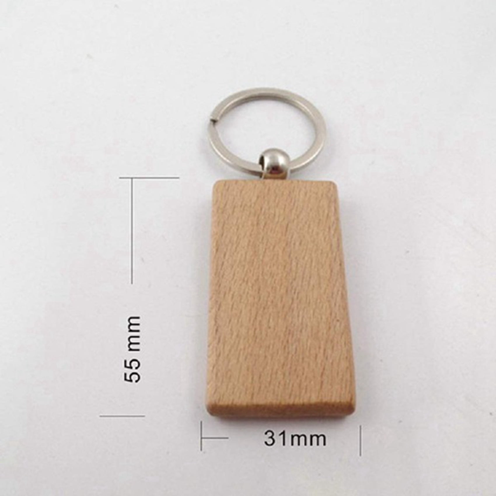60Pcs Blank Rectangle Wooden Key Chain DIY Wood Keychains Key Tags Can Engrave DIY Gifts