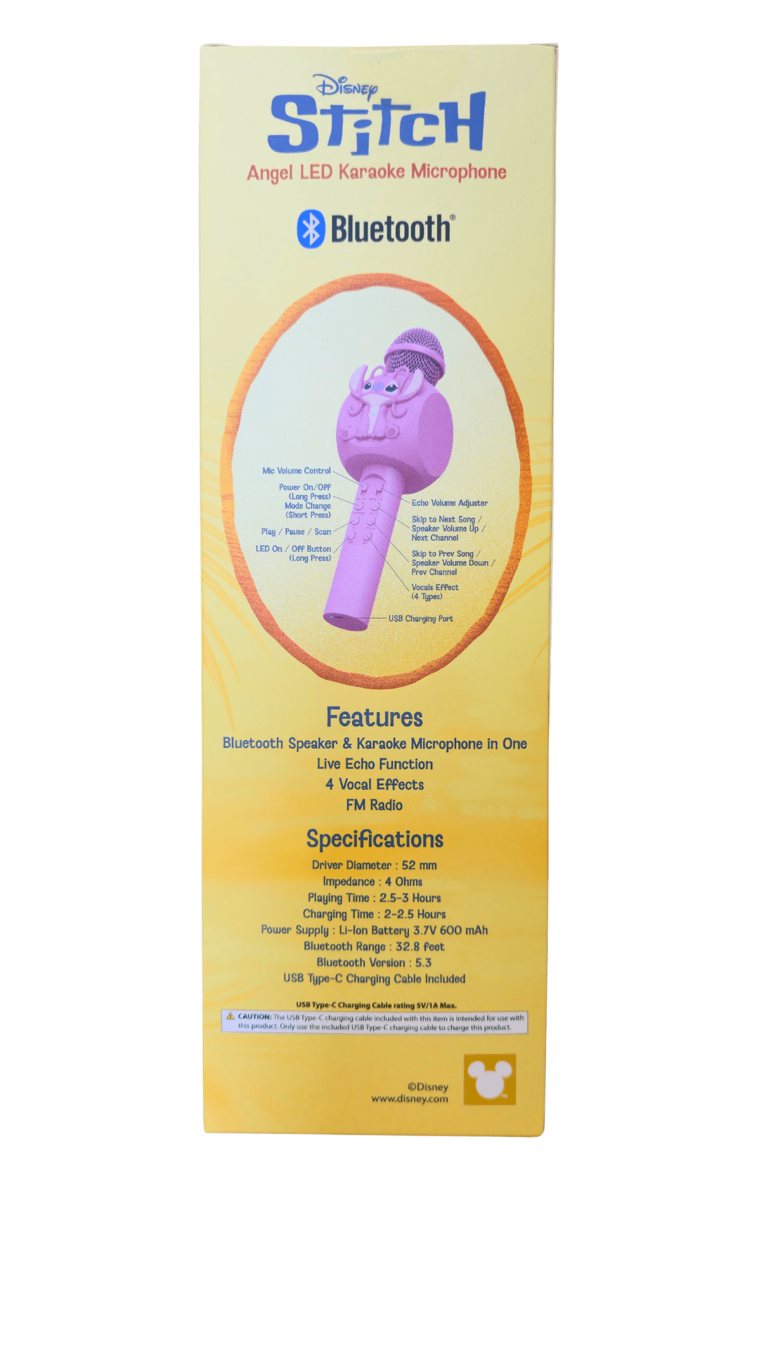 Stitch Bluetooth Karaoke Microphone, Angel, LED Lights, 4 Vocal Effects (Pink)