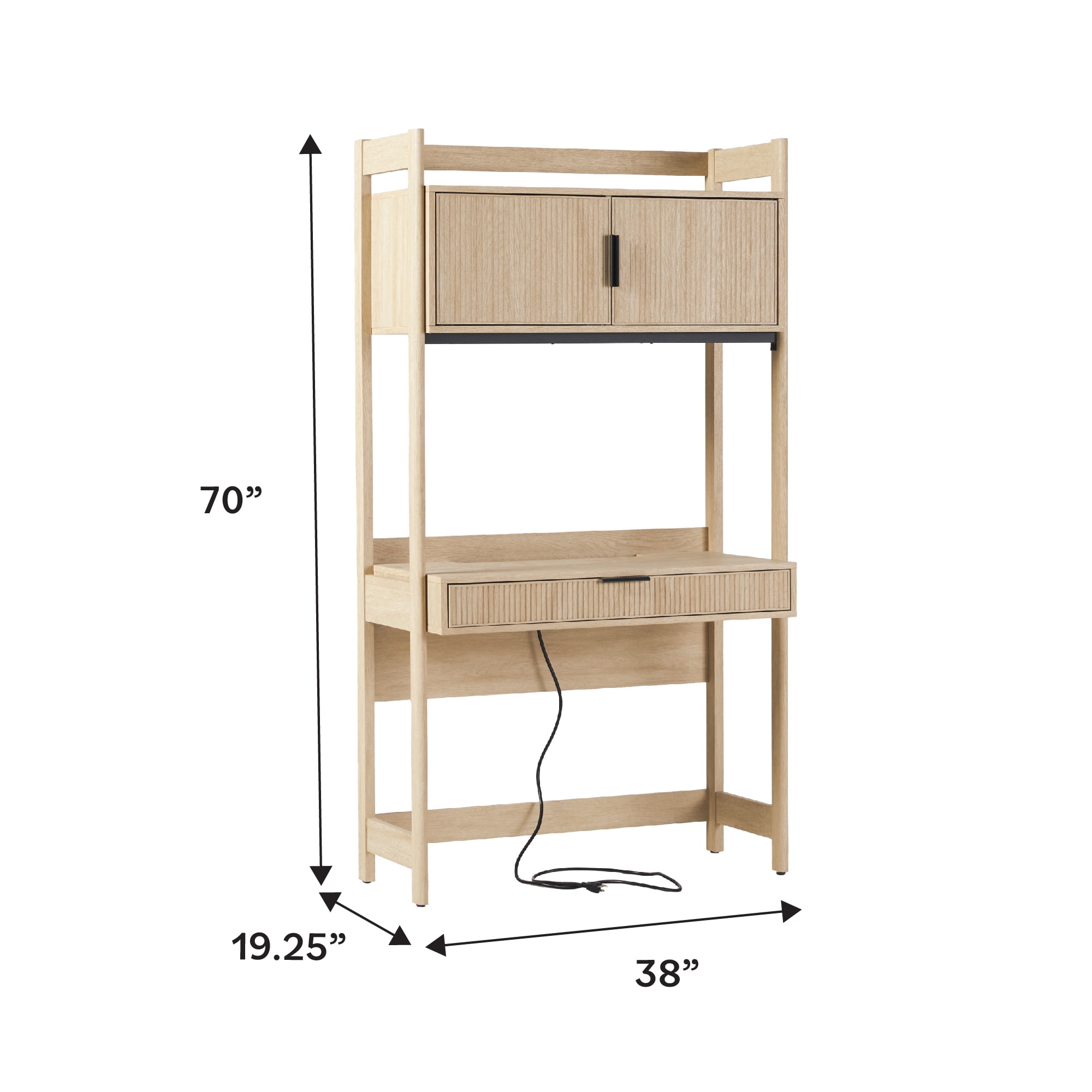 Holmes Hutch Desk with Wide Bookcase - Coastal Oak
