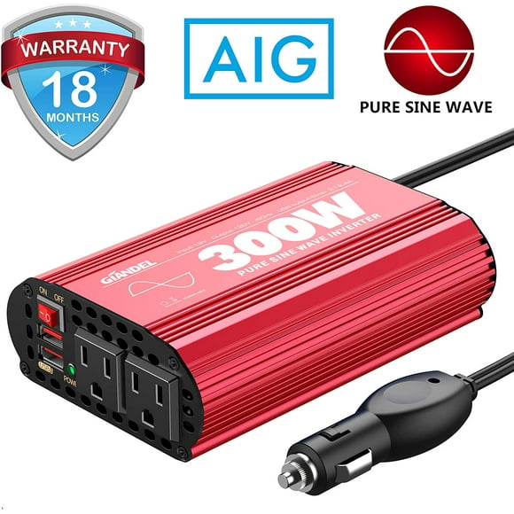 300Watt Pure Sine Wave Power Inverter DC 12volt to AC 120volt Car Converter Adapter with Dual USB Ports for Smartphones
