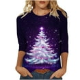 thumbnail image 2 of qolati Oversized Christmas T-Shirts 3/4 Sleeve Length Holiday Graphic Tee with Flash Glitter Xmas Tree Print Cute Casual Loose Fit Tunics Blouse for Party Multicolor XXXXXL, 2 of 5