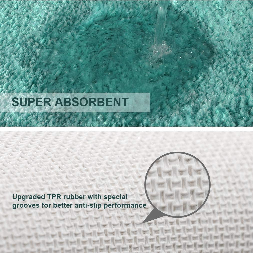 Bathroom Rugs Set 2 Pieces - Bath Rugs Ultra Soft Absorbent Non-Slip Fluffy Thick Microfiber Cozy Bath Mats Set for Tub Shower Bathroom Floors Accessories, 20"x32" & 16"x24" Set of 2 (Turquoise)